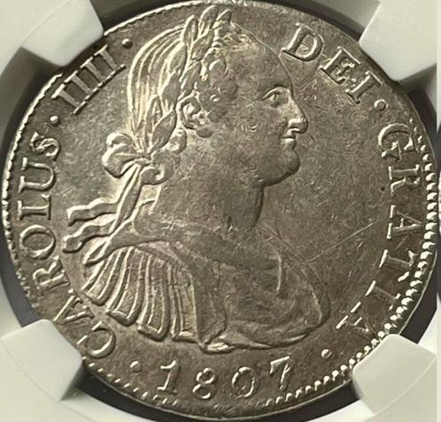 Mexico schaarse acht real 1807 AU58, Postzegels en Munten, Munten | Amerika, Losse munt, Midden-Amerika, Zilver, Ophalen of Verzenden