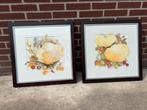 Prachtige set van 2 handgemaakte aquarellen in houten lijst, Ophalen