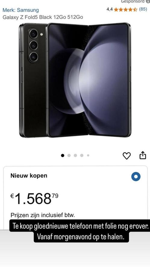 Nieuw Samsung galaxy z fold5 512GB, Telecommunicatie, Mobiele telefoons | Samsung, Nieuw, Galaxy Z Fold, 512 GB, Zwart, Ophalen