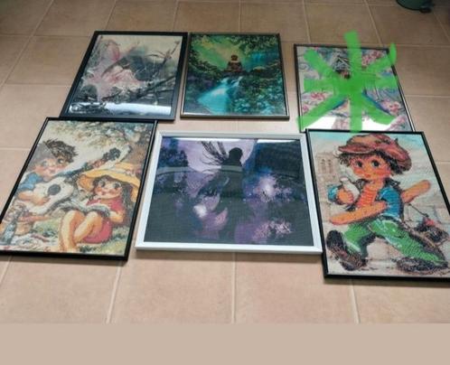 6 Diamond painting schilderijen zie beschrijving., Huis en Inrichting, Woonaccessoires | Schilderijen, Tekeningen en Foto's, Zo goed als nieuw