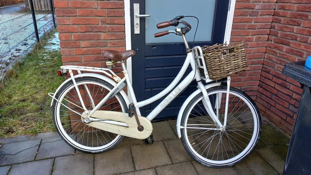 Witte damesfiets met mand, Versnellingen, Ophalen, Overige merken, 53 tot 56 cm