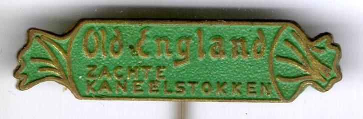 Old England zachte kaneelstokken groen/koper speldje( W_525a, Verzamelen, Speldjes, Pins en Buttons, Zo goed als nieuw, Speldje of Pin