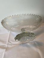 Antieke kristallen schuitvormige fruitschaal ruitmotief, Ophalen of Verzenden