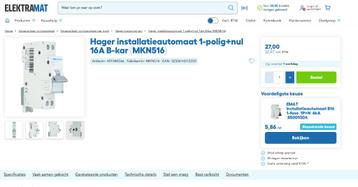 Hager installatieautomaat 1-polig+nul 16A B-kar (MKN516) beschikbaar voor biedingen