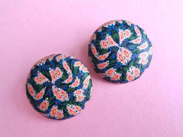 jwg Grote vintage 90s mille fiori oorbellen wit oranje blauw beschikbaar voor biedingen