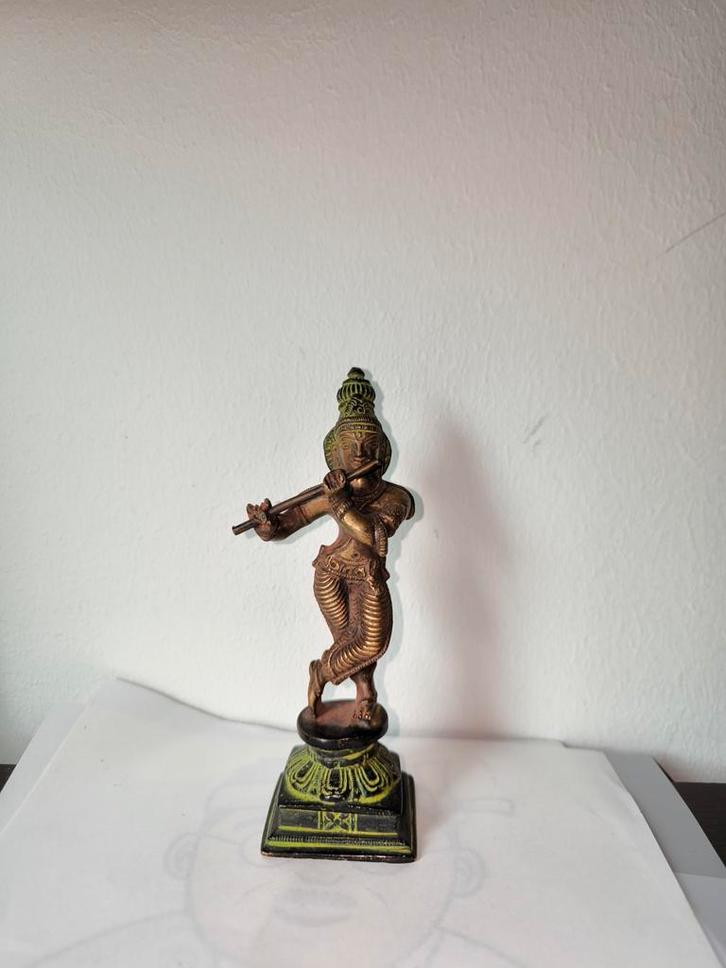 Vintage Krishna Bronzen Beeld, Antiek en Kunst, Kunst | Beelden en Houtsnijwerken, Ophalen of Verzenden
