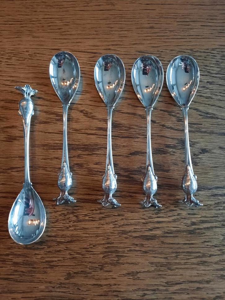 5x verzilverde lepels wortels knollen vintage retro, Antiek en Kunst, Antiek | Bestek, Ophalen of Verzenden