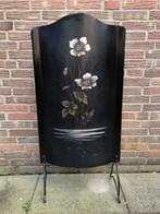 Zwart Metalen haardscherm met handgeschilderd bloemmotief, Ophalen
