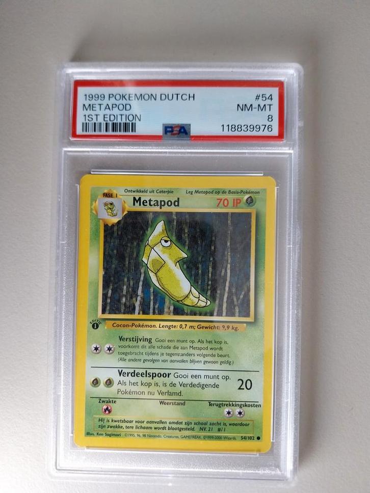 Metapod 1999 1st Edition PSA 8 - Zeldzaam!, Hobby en Vrije tijd, Verzamelkaartspellen | Pokémon, Ophalen of Verzenden