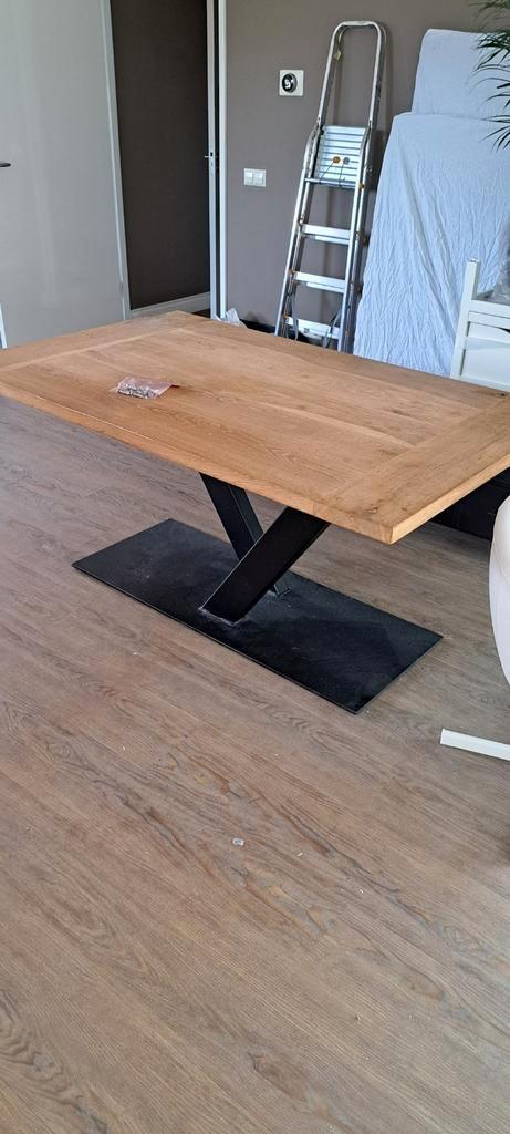Eiken tafel(blad) met stalen voet 160x100cm, Huis en Inrichting, Tafels | Eettafels, Gebruikt, Vijf personen of meer, Rechthoekig