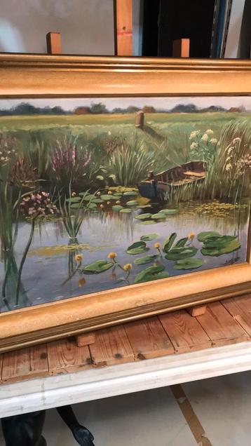 Geweldig mooi schilderij van een bootje in het water.  beschikbaar voor biedingen