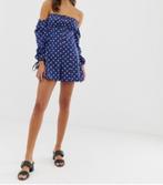 Polka dot off shoulder playsuit (ASOS), Blauw, Nieuw, Ophalen of Verzenden, Maat 34 (XS) of kleiner