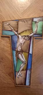 Vintage opaline art deco glazen kruisbeeld Jezus, Ophalen