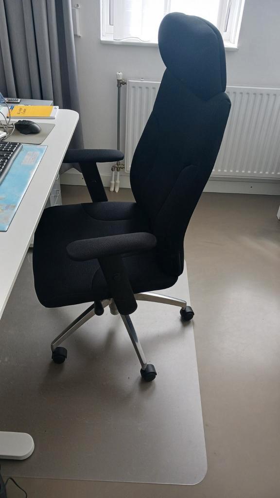 Luxe stoffen bureaustoel zwart, Huis en Inrichting, Bureaustoelen, Zo goed als nieuw, Bureaustoel, Zwart, Ergonomisch, Ophalen