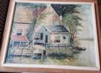 olieverf schilderij M Saathoff boerderij aan water gesign., Antiek en Kunst, Kunst | Schilderijen | Klassiek, Ophalen
