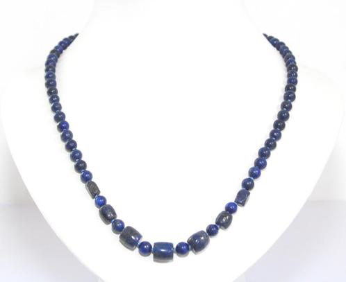 Prachtige 54 CM Zilver & Lapis Lazuli Ketting, Sieraden, Tassen en Uiterlijk, Antieke sieraden, Ketting, Zilver, Met edelsteen
