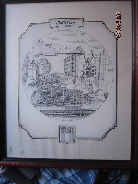 Mooie Rotterdamse GLAS GRAVURE van SWAENEPOEL, Ophalen of Verzenden