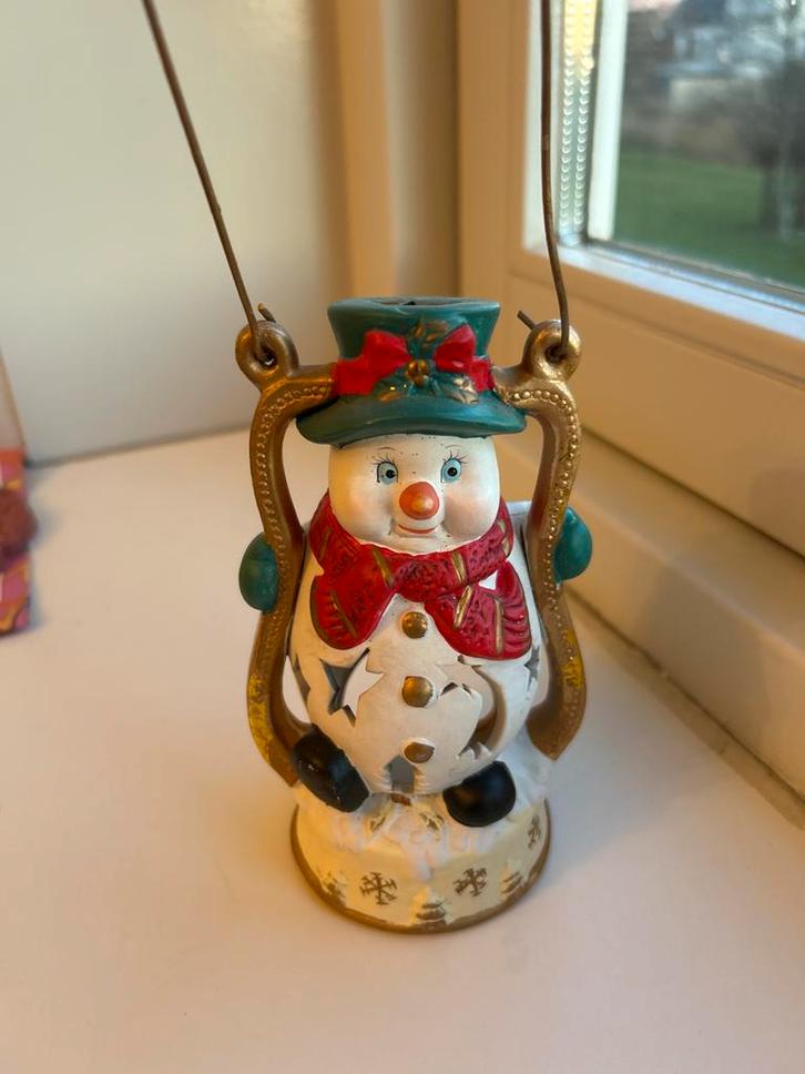 Schattige Sneeuwpop Ornament sfeerlicht theelichthouder, Antiek en Kunst, Antiek | Woonaccessoires, Ophalen of Verzenden