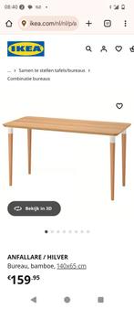 Ikea Hilver bureau - bamboe blad 140x65, Ophalen of Verzenden, Zo goed als nieuw, Bureau, .