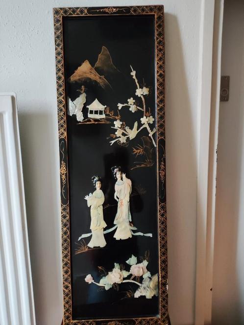 Prachtig groot oud Japans paneel ingelegd met parelmoer, Antiek en Kunst, Kunst | Niet-Westerse kunst, Verzenden