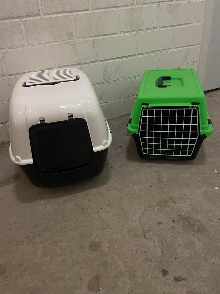 Ferplast vervoersbox groen + Kattenbak, wit, Dieren en Toebehoren, Katten-accessoires, Zo goed als nieuw, Ophalen of Verzenden