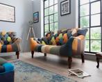 DALLAS PATCHWORK / MULTICOLOR CHESTERFIELD 2 ZITS BANK TWEED, Ophalen of Verzenden, Nieuw, 75 tot 100 cm, Leer