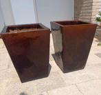 2 grote geglazuurde plantenbakken, Tuin en Terras, Ophalen, Steen, Gebruikt, Minder dan 60 cm