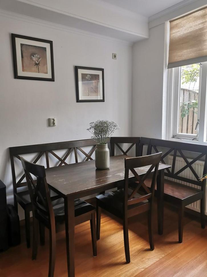 Complete Eethoek met Bank en Stoelen, Huis en Inrichting, Complete eetkamers, Gebruikt, Minder dan 4 stoelen, Ophalen
