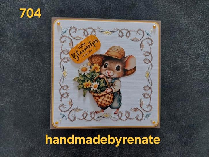 Nr. 704 Handgemaakte geborduurde wenskaart 1000 bloemetjes.., Hobby en Vrije tijd, Kaarten | Zelfgemaakt, Nieuw, Overige thema's