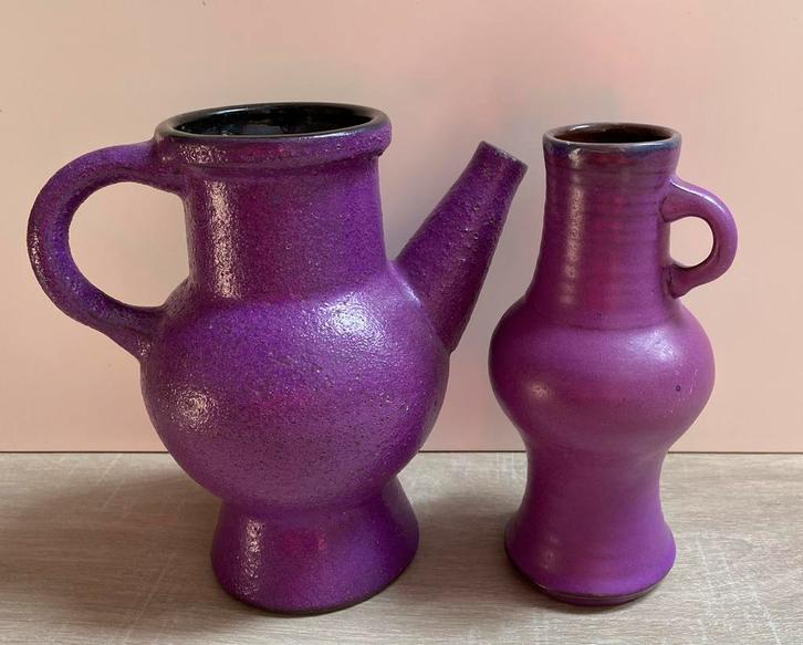 Marei Keramik Vintage Vaasjes - Paars Seventies, Huis en Inrichting, Woonaccessoires | Vazen, Gebruikt, Overige kleuren, Minder dan 50 cm