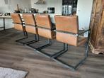 4 Industriele eetkamerstoelen, Huis en Inrichting, Stoelen, Ophalen, Bruin, Leer, Zo goed als nieuw