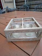 Houten Kandelaar met Glazen Inzetstukken, Gebruikt, Ophalen of Verzenden, Grijs, Hout