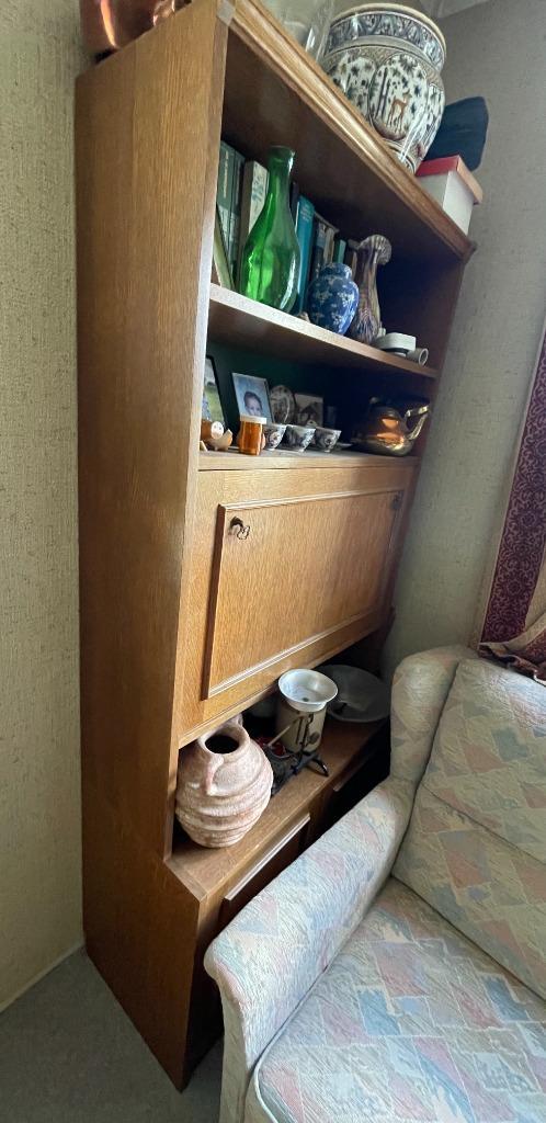 vintage eikenfineer wandkast uit twee delen (zonder inhoud), Huis en Inrichting, Kasten | Wandmeubels, Gebruikt, 150 tot 200 cm