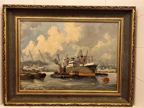 Schilderij Adri Verveen Havengezicht Rotterdam, Antiek en Kunst, Kunst | Schilderijen | Klassiek, Ophalen