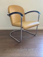 2 maal Gispen 414 fauteuil , chroom , maisgeel leder., Gebruikt, Minder dan 75 cm, Design, Ophalen of Verzenden