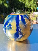 Vaas,glas, merk, blauw geel.DALEN,DRENTHE, Blauw, Ophalen of Verzenden, Minder dan 50 cm, Glas
