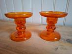 Retro oranje glazen kandelaars, Ophalen of Verzenden, Gebruikt, Overige materialen, Minder dan 25 cm