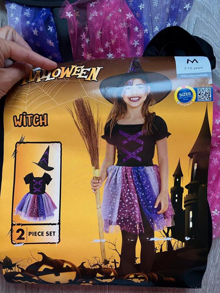 Heksenjurk Halloween met hoed - Maat 140 (7-10 jaar), Kinderen en Baby's, Carnavalskleding en Verkleedspullen, Zo goed als nieuw