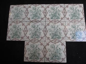 10 antieke tegels 15x15cm art deco rond 1900 gemaakt beschikbaar voor biedingen