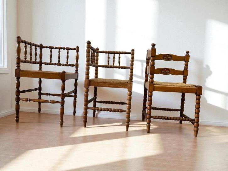 vintage bobbin hoekstoel / stoeltje, Antiek en Kunst, Antiek | Meubels | Stoelen en Banken, Ophalen