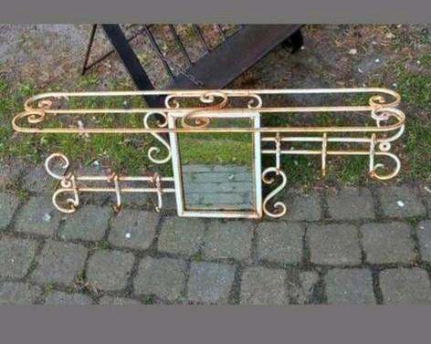 Vintage Smeedijzeren Kapstok met Spiegel, Huis en Inrichting, Woonaccessoires | Kapstokken, Gebruikt, Wandkapstok, Minder dan 100 cm