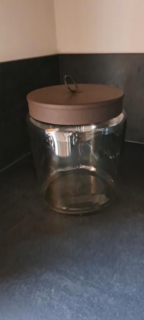 Glazen grote pot metalen deksel sober, Huis en Inrichting, Keuken | Potten en Pannen, Zo goed als nieuw, Pot, Bus of Blik, Glas