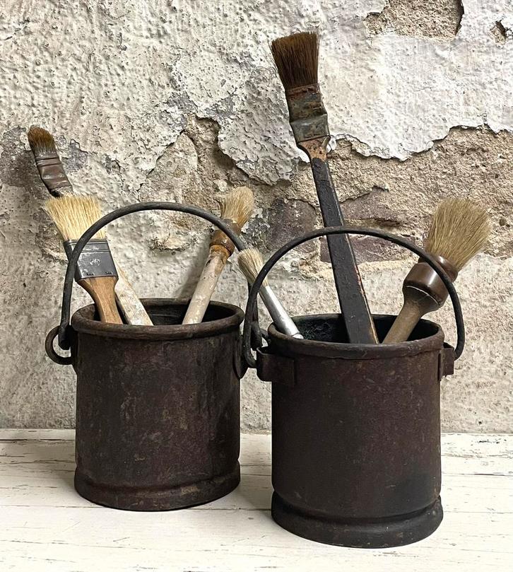 Brocante oud Frans verfemmertje / verf emmertje, Antiek en Kunst, Curiosa en Brocante, Verzenden