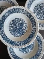 Vintage Delfts blauwe borden met bloemen | set van 8, Ophalen of Verzenden