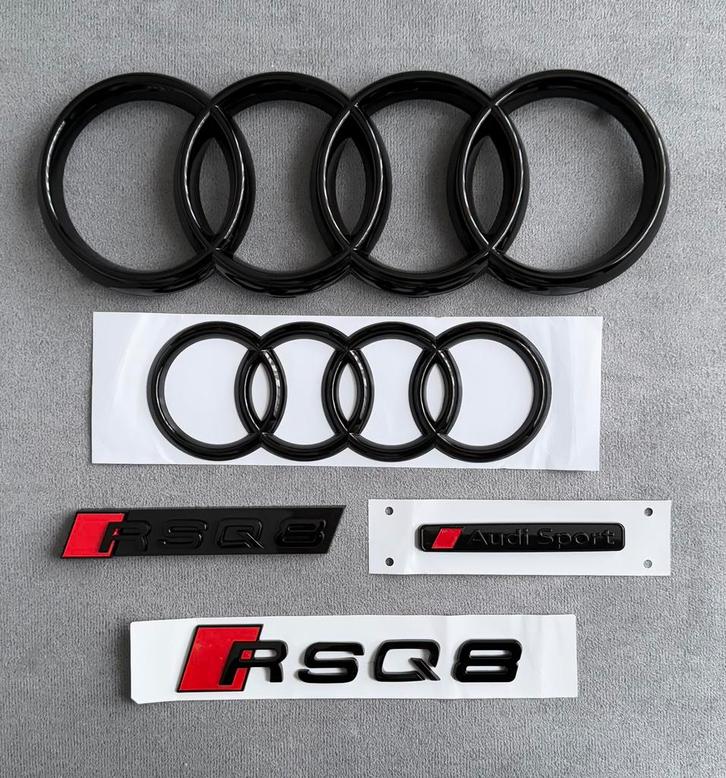 Audi RSQ8 Zwarte Emblemen Set – Direct Leverbaar!, Auto diversen, Tuning en Styling, Ophalen of Verzenden