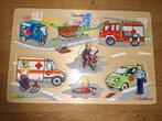 Houten knopjes puzzel voertuigen, Kinderen en Baby's, Speelgoed | Kinderpuzzels, Ophalen of Verzenden, Minder dan 10 stukjes, Zo goed als nieuw