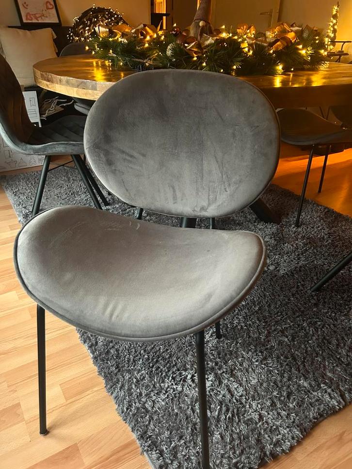 Stijlvolle velvet eetkamerstoelen – set, Huis en Inrichting, Stoelen, Gebruikt, Vijf, Zes of meer stoelen, Stof, Grijs, Ophalen
