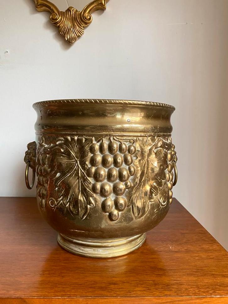 Vintage XL koperen plantenbak/bloempot met Leeuwenkop/ring, Antiek en Kunst, Antiek | Koper en Brons, Koper, Ophalen of Verzenden