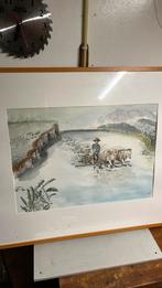 Schilderij toont een scene uit het dorpsleven in Azie, Ophalen of Verzenden