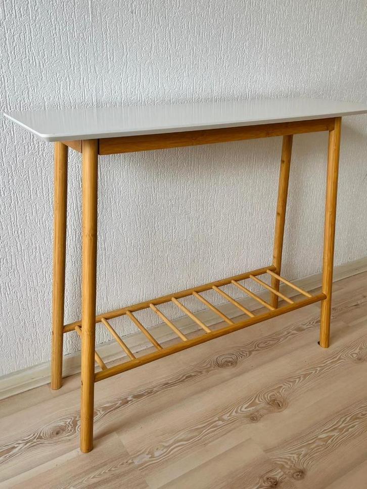 Bamboo Sidetable / Console - 90x30cm wit/bamboe, Huis en Inrichting, Tafels | Sidetables, Gebruikt, 25 tot 50 cm, 50 tot 100 cm